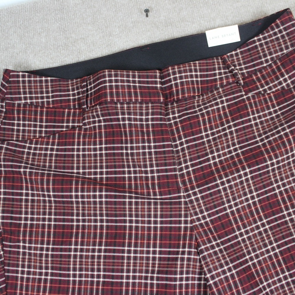 Lane Bryant 4-Season Slim Ankle Pants 18 Burgundy Plaid Mid-Rise 1137439 NEW